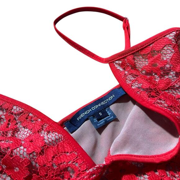 French Connection Red Lace Peplum Camisole Blouse - Picture 3 of 3